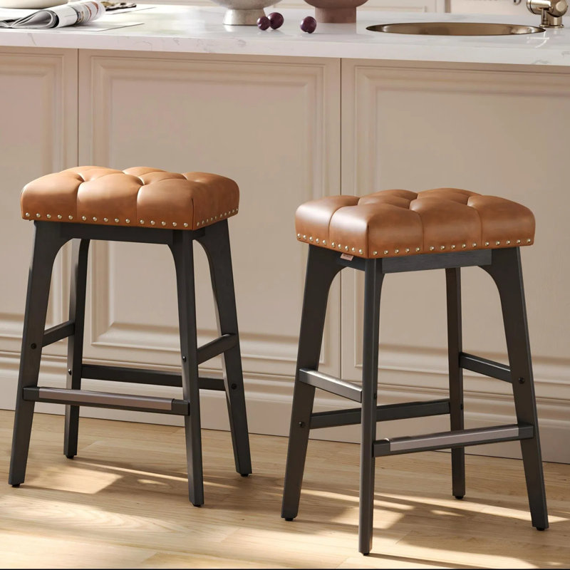 Alicio Counter Stool with Metal Frame, Coffee Brown Seat/Black Frame