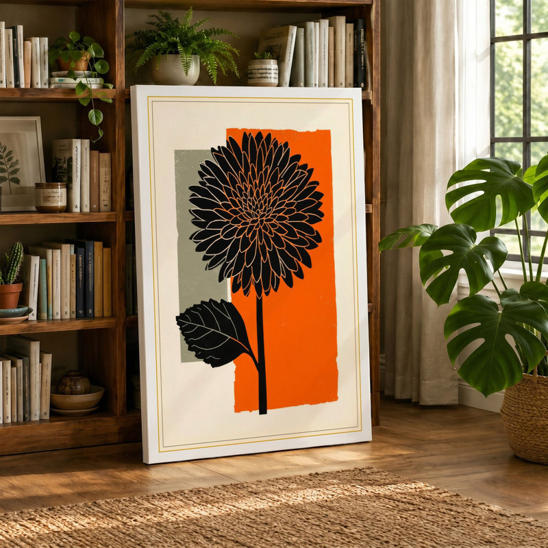 Geometric Bloom Botanical - Wrapped Canvas, 36x24 - 91.4 x 61.0 cm, Ochre Border