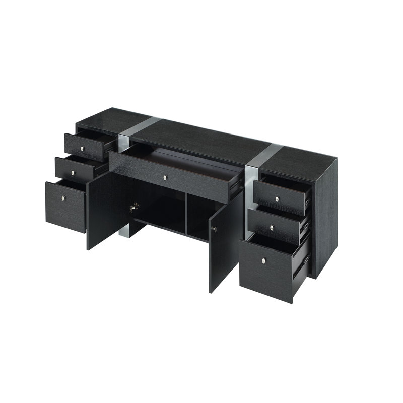 Nero 79" Black Veneer Executive Office Credenza, Black