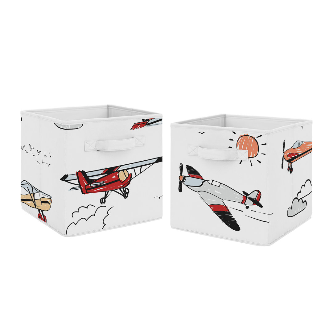 Vintage Airplane Red And Blue Fabric Storage Bin By Sweet Jojo Designs (Set of 2) Sweet Jojo Designs