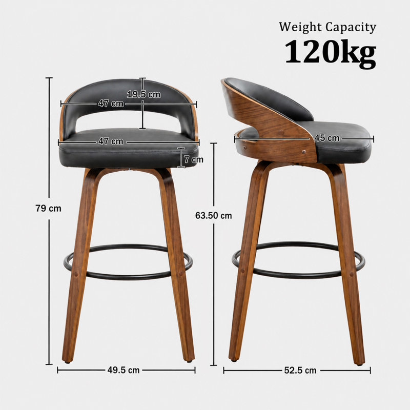 Swivel Yes Upholstered Faux Leather Bar Stool, Black, Counter Stool (63.5cm Seat Height)