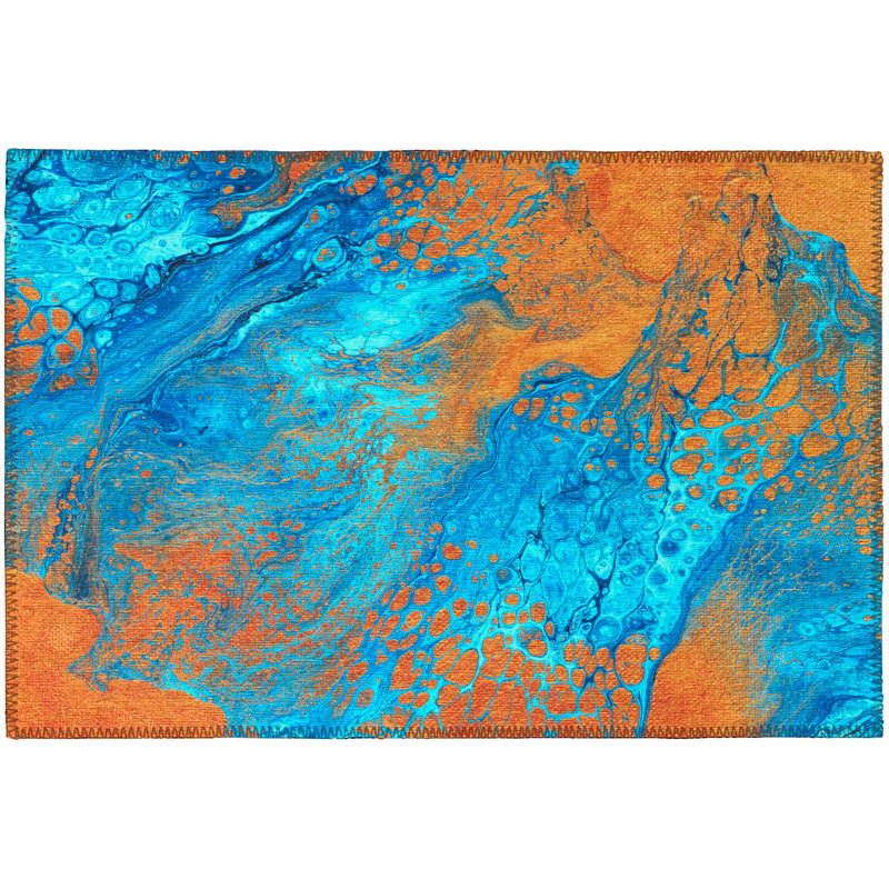 Chenille Washable Abstract Indoor / Outdoor Rug, Rectangle 1'8" x 2'6"