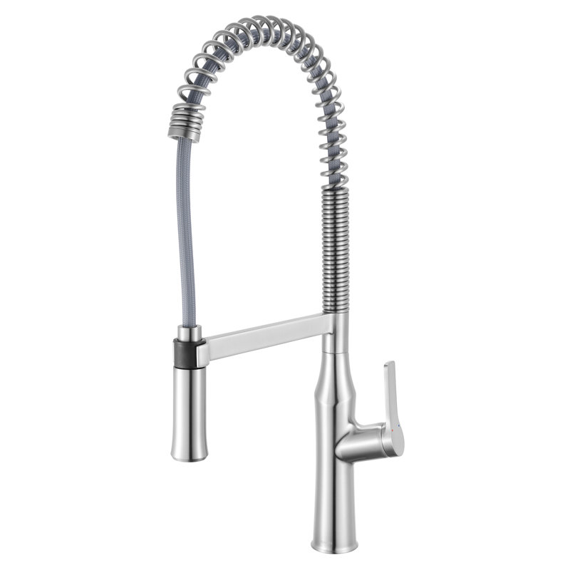 Ruvati Seneca Stainless Steel Single Handle Pull Down Kitchen Faucet Tall Spring Commercial with Pre-Rinse Sprayer