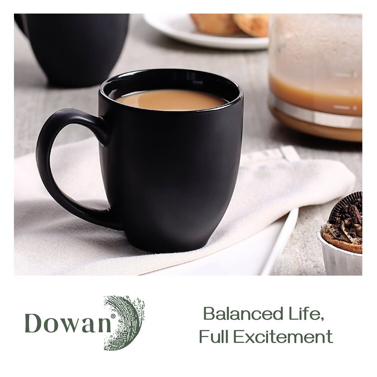 DOWAN Coffee Mugs, Balck Coffee Mugs Set of 6, 16 oz Ceramic Coffee Cugs  with Large Handles for Men Women, Porcelian Big Mug for Tea Latte, Easy to  Clean & Hold, for