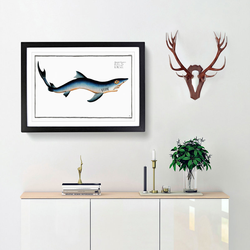 Blue Shark by M.E. Bloch - Picture Frame Painting Print, 27cm H x 36cm W x 2cm D, Black Framed