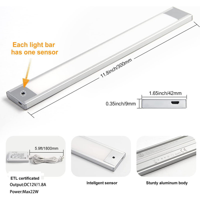 VST No-Drill Under Cabinet Lights - Hand Wave Control, Brightness Adjustable for Kitchen & Closet  
