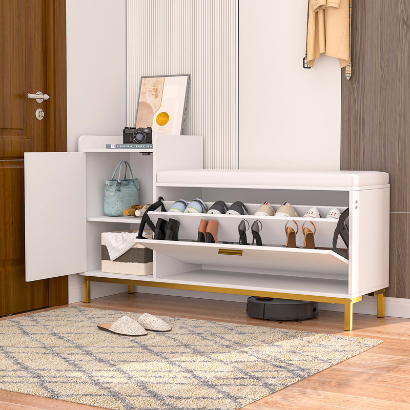 Banc de rangement pour chaussures Molaire, Blanc