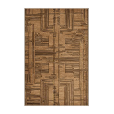 Machine Washable Art Deco Brown Area Rug