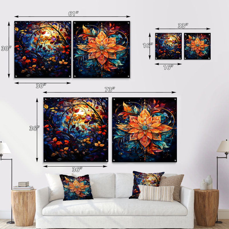 Rosean - Ensemble de 2 verres muraux abstraits en acrylique, H 36 po x l 73 po