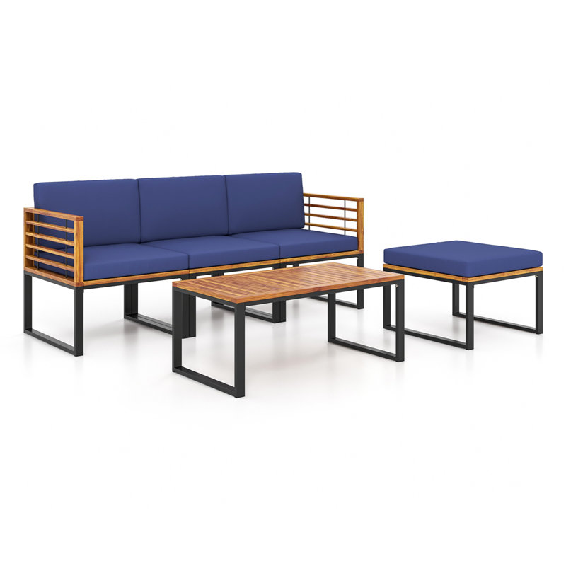 4 - Person Acacia Wood Patio Conversation Set with Cushions