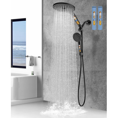 Pomme de douche double combinée avec pomme de douche à main filtrée et pluie - Noir mat