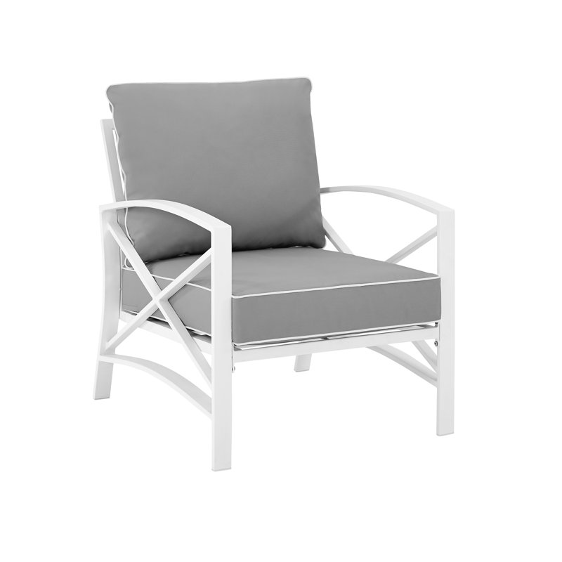 Mosier Powder Coated Steel Outdoor Lounge Chair, Gray, White