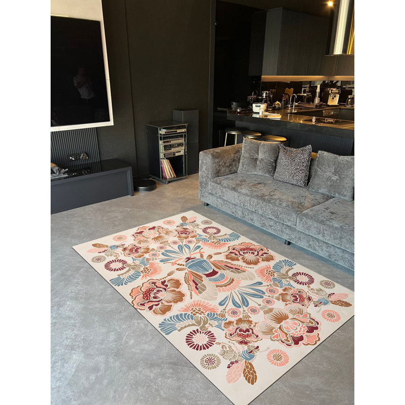 Tapis beige multicolore tissé multicolore, Tapis de couloir 2 pi 7 po x 6 pi 6 po