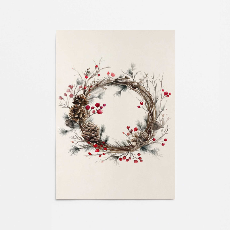 Reproduction d'art couronne de Winterberry, 11 po x 14 po, Sans cadre
