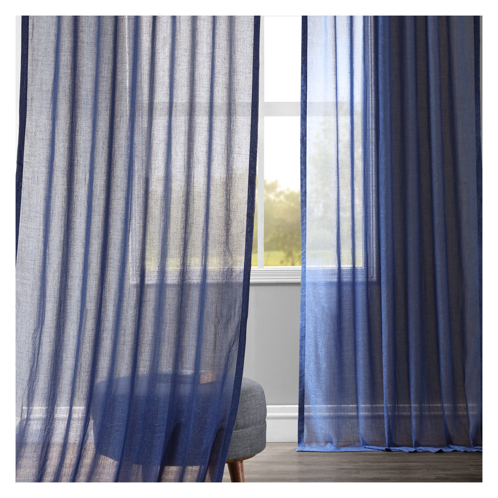 Larsa Sheer Linen Blend Curtain, 50" W x 84" L, Blue Lapis