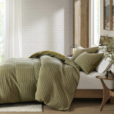3 pièces de couette double / grand lavé à la gaufre, naturellement respirante, avec 4 attaches de coin pour un motif 100% coton, facile d'entretien