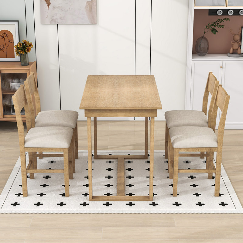 Laubin 6 - Piece Trestle Dining Set, Rectangular Dining Table and 4 Dining Chairs, Brown