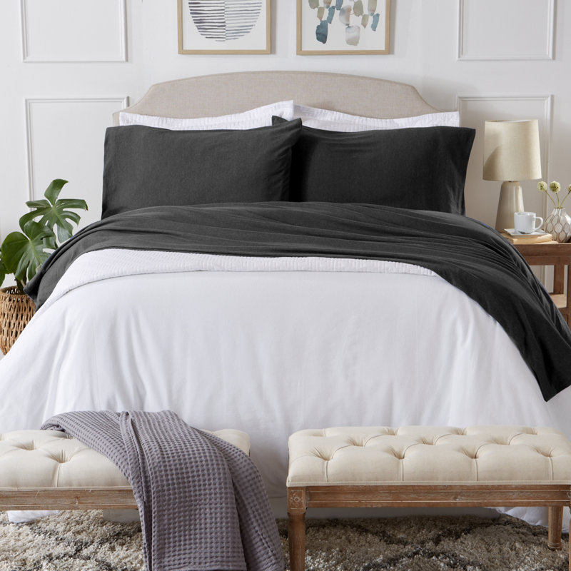 Ensemble de draps en jersey de flanelle, Ensemble de draps pour lit double + drap-housse + , Anthracite