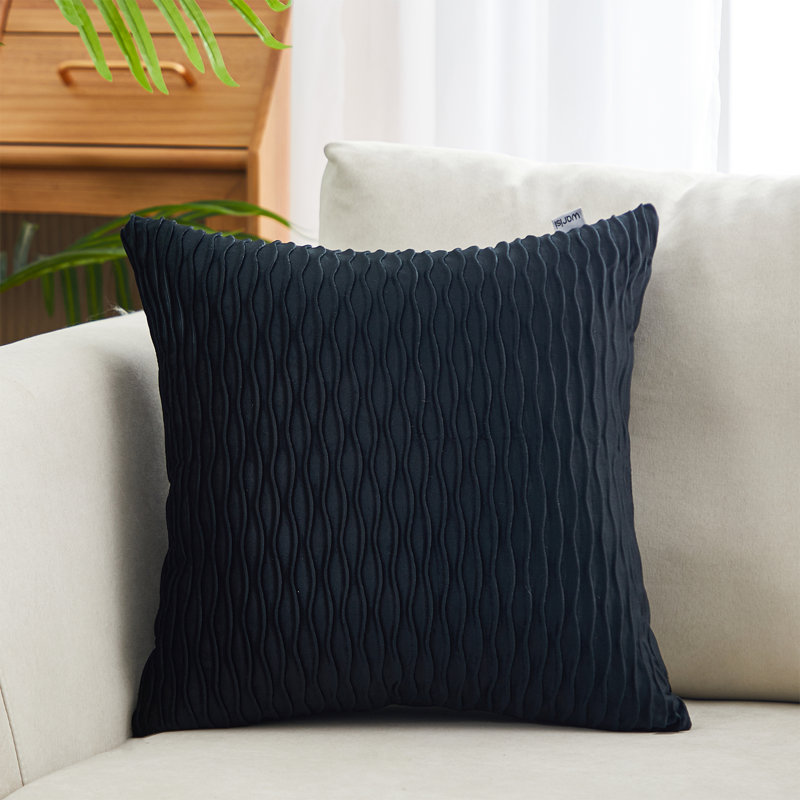 Housse et insert de coussin en velours Velvet wave I, Noir