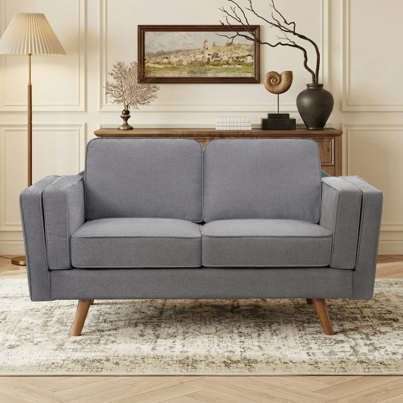 62.2'' Wide Upholstered Loveseat With Solid Wood Legs, Light Gray Chenille