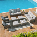 9 Pieces Patio Set with 3-Seater Sofa, PE  Rattan Patio With Thick Cushions and Sturdy Frame