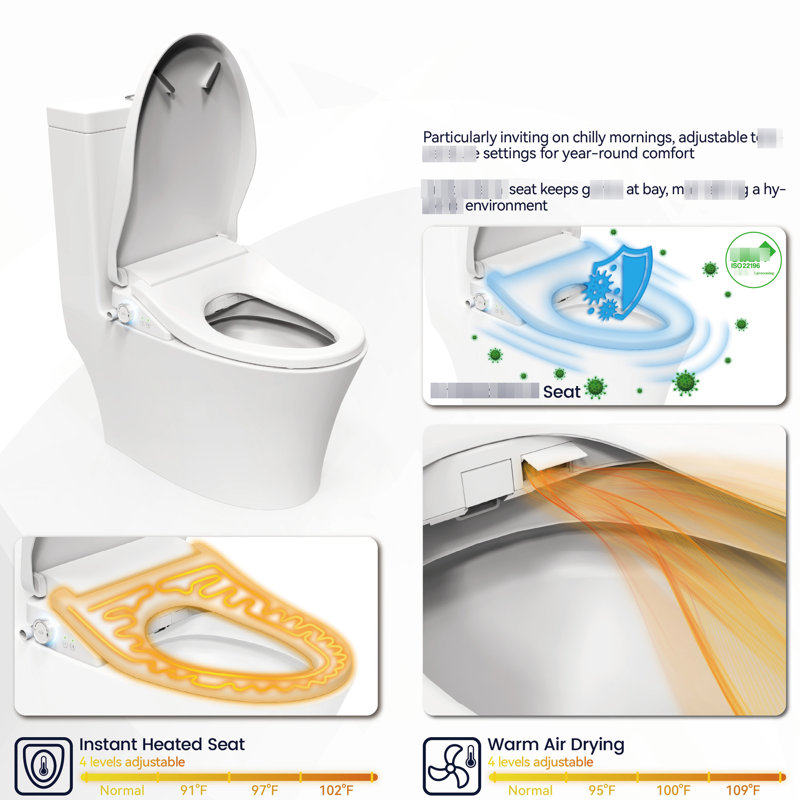 Bidet Seat With Side Knob - Automatic Lid Opening, Adjustable Heating, Detachable Toilet Lid, Temp & , Nozzle
