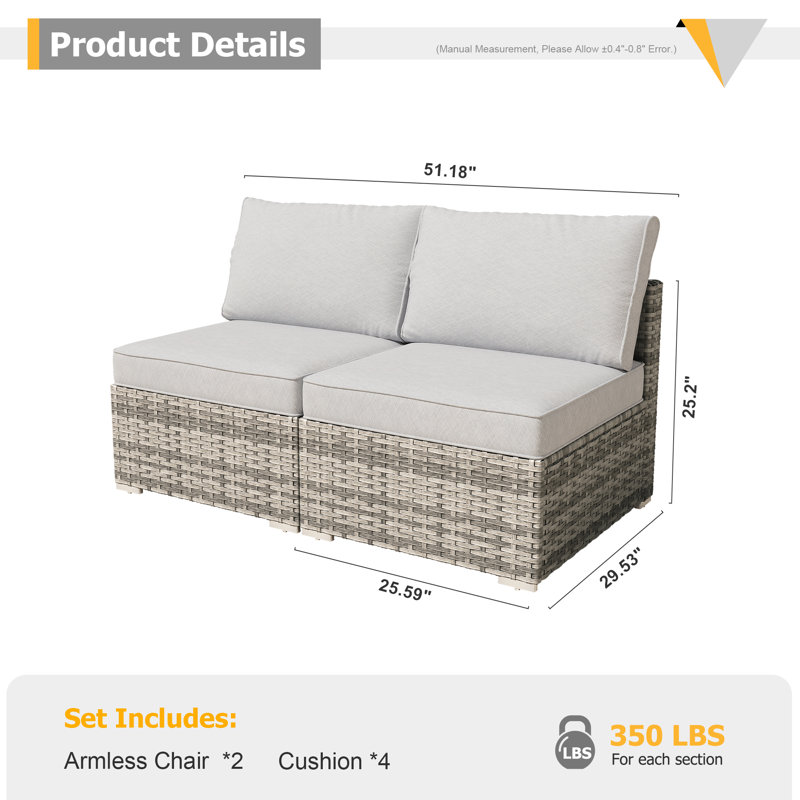 2-Person Outdoor Sectional With Cushions,All-Weather Wicker Patio Loveseat, Light Gray
