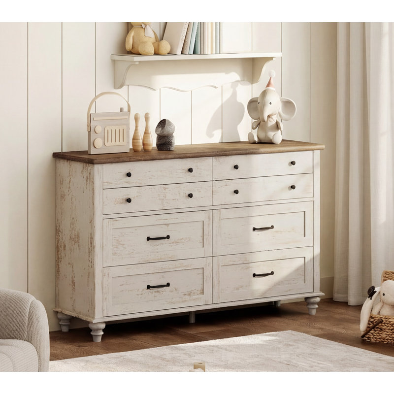 Commode 8 tiroirs Scarlett, Blanc antique