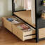 Structure de lit simple simple avec garde-robe, lit mezzanine en métal avec tablettes de rangement et panneau perforé, noir
