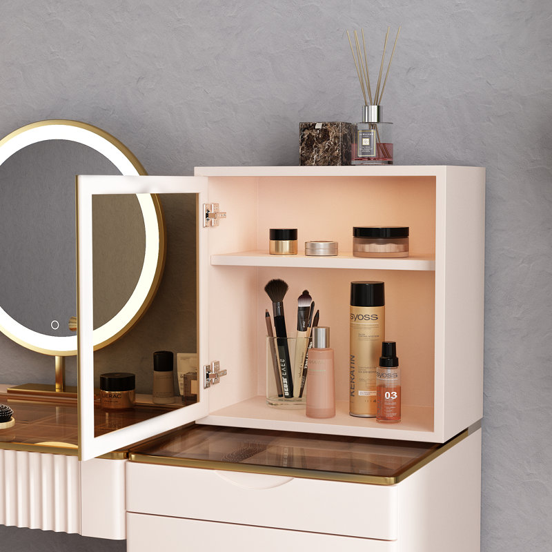 Meuble-lavabo de haute qualité avec tabouret, très facile à assembler, plateau en verre, avec prise de courant