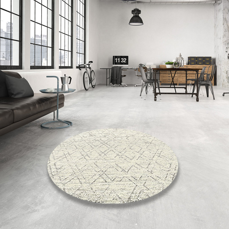 Tapis beige à motif géométrique Gallo, Rond 7 pi