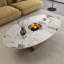 Table basse ovale en pierre frittée avec base en acier inoxydable, table centrale pour le salon