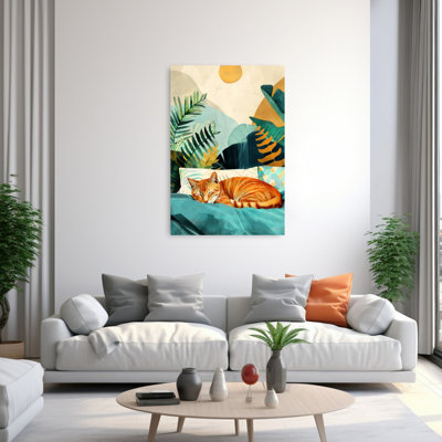 Cozy Tropical Cat Contemporary Cat Animal Wall Art Print 1 Piece Wrapped Canvas Wall Art