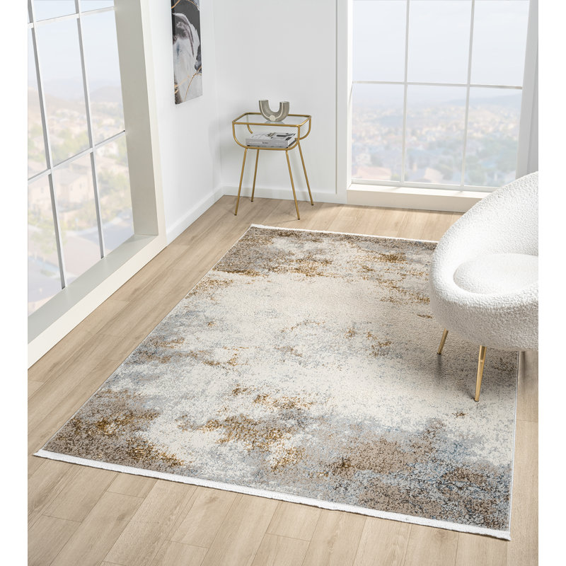 Tapis à motif abstrait beige / doré de la collection Taige, Rectangle 7 pi x 10 pi 10 po