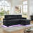 Modern Chenille Multi-functional Pull-Out Bed Sofa with Retractable Table and LED Lighting-511562392