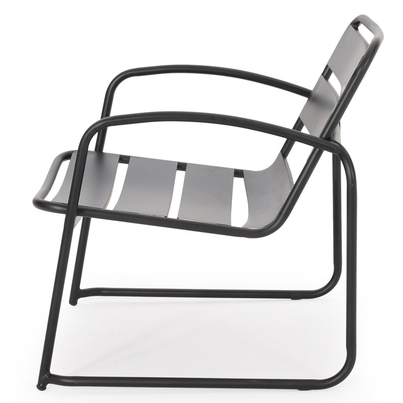 Arij Outdoor Slat Metal Accent Chairs, Matte Black