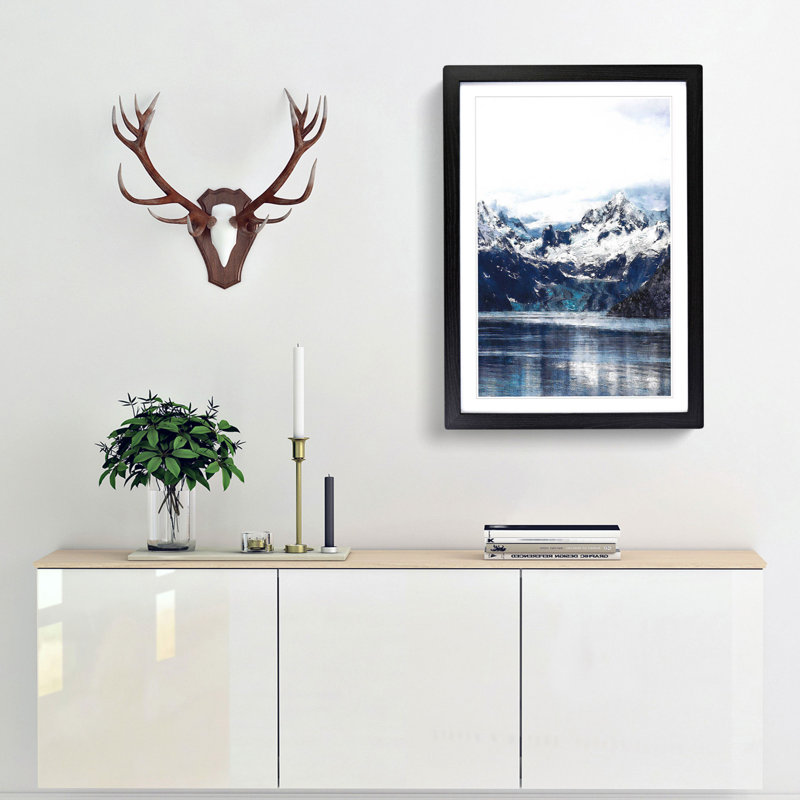 Snow Covered Mountains in Juneau Alaska - Picture Frame Painting Print, 33cm H x 24cm W x 2cm D, Black Framed