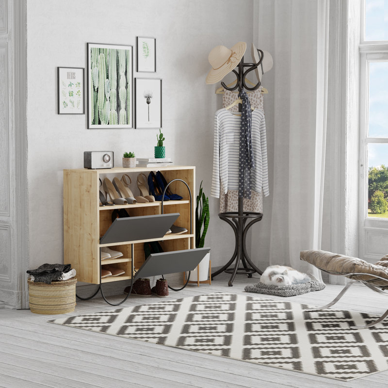 Norfolk 12 Pair Shoe Storage Cabinet, Oak/Anthracite