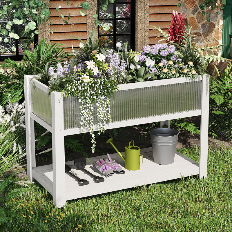 Boîte à fleurs surélevée en bois avec tablette de rangement - Grand lit de jardin surélevé avec pieds pour légumes, fleurs, herbes, cour arrière, patio