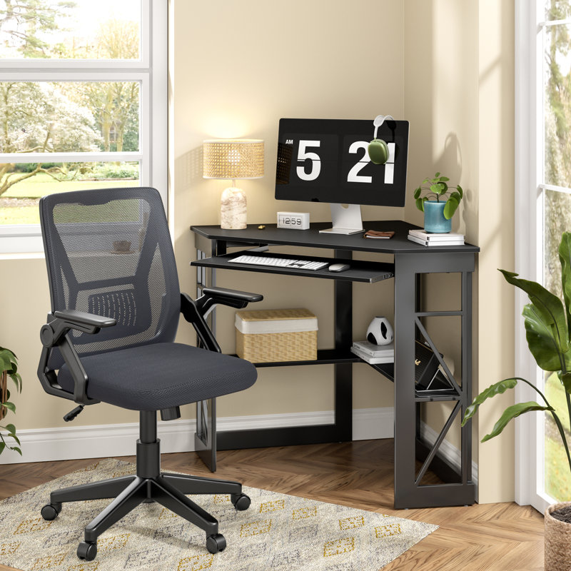 Home Office Desk Set With 1 Office Chair, Corner Desk Computer Desk With Smooth Keyboard Tray And Storage Shelves, Writing Table With Chair For Home Office, Set of 2