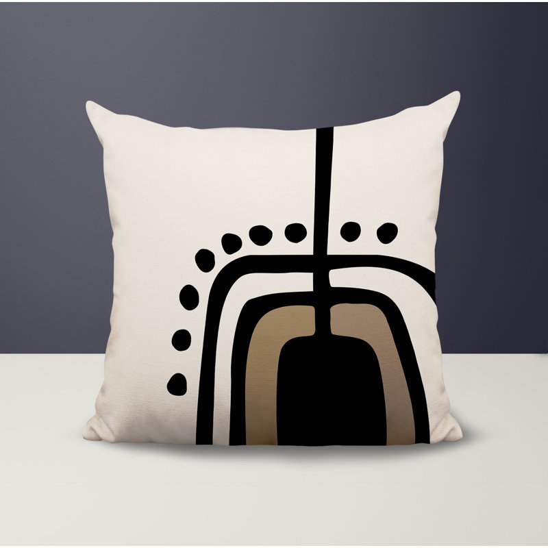 Oreiller carré réversible intérieur / extérieur Tobe Minimalist, H 19 po x l 19 po, Beige / noir / blanc cassé