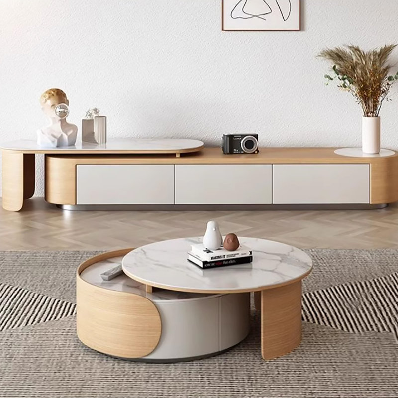 Brown Solid Wood Round Coffee Table