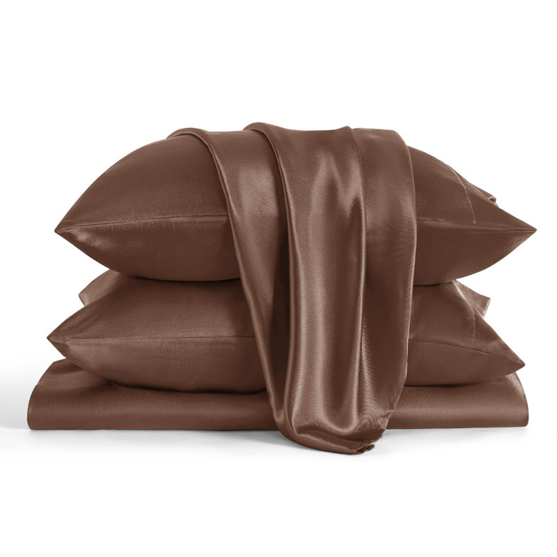 Bedsure Luxury Satin Sheet Set - Ultra Soft 4-Piece Bed Sheets, Wrinkle Free, Non-Fading, Queen, Petunia