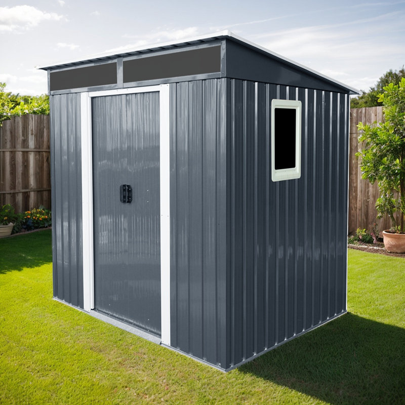 6ft x 5ft Outdoor Metal Storage Shed with Window, Transparent Panel & Free Accessories – Corrosion-Resistant Garden, Lawn Shed