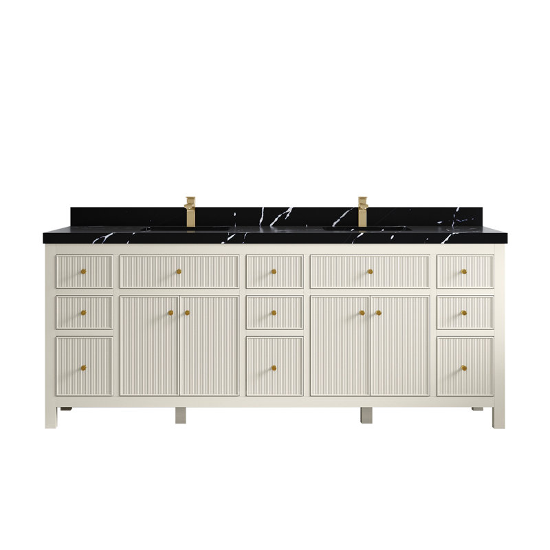 Meuble-lavabo double 84 po avec plateau Sonoma, Noir Calacatta