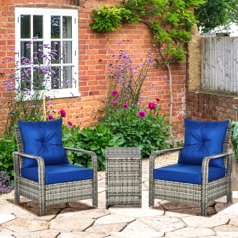 2 - Person Wicker Patio Dining Set Pentagonal Table with Cushions Included
