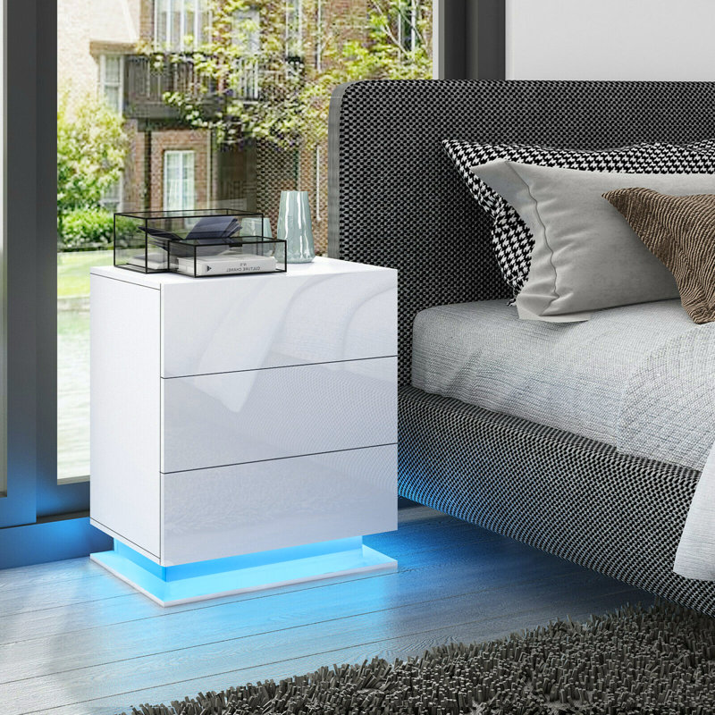 Ashaiya 50cm W Manufactured Wood Bedside Table, White
