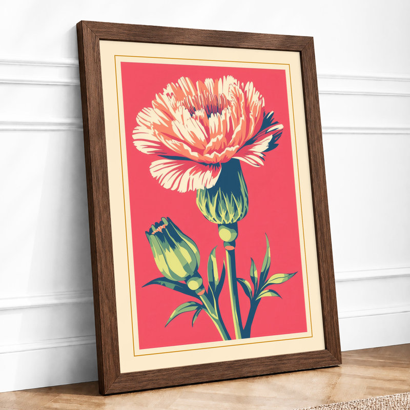 Carnation Study Botanical - Framed Print, A2 - 59.4 x 42.0 cm, Walnut