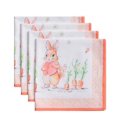 Maison d' Hermine Cloth Napkins Set of 4 100% Cotton Everyday Reusable Square Napkins Cloth Washable Dinner Party Wedding Restaurant Valentines Day Decorations Spring/Summer (Bunny Party, 20" x 20")
