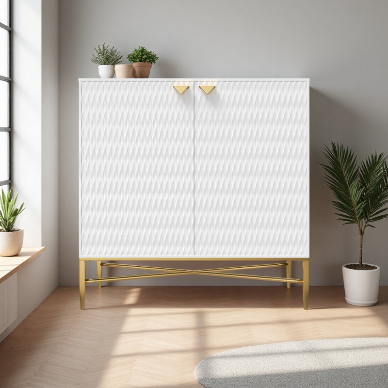 Armoire d'appoint moderne à 2 portes avec pieds coniques en métal
